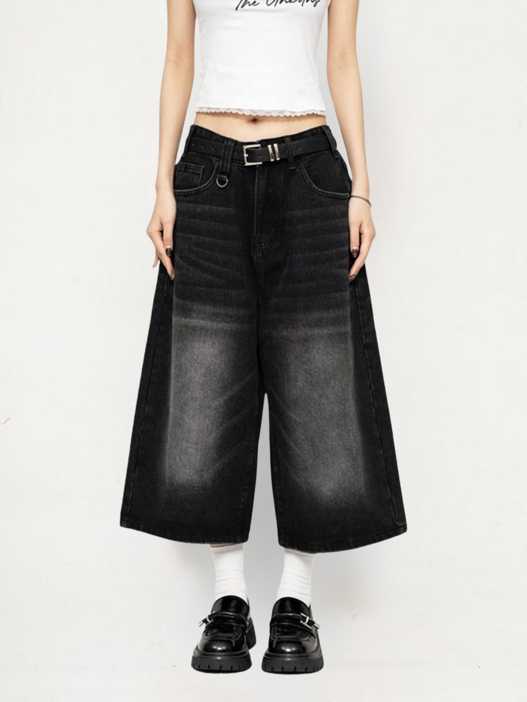 Victoria | Culotte eleganti in denim vintage effetto usato