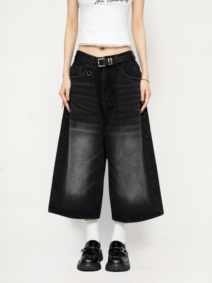 Victoria | Culotte eleganti in denim vintage effetto usato