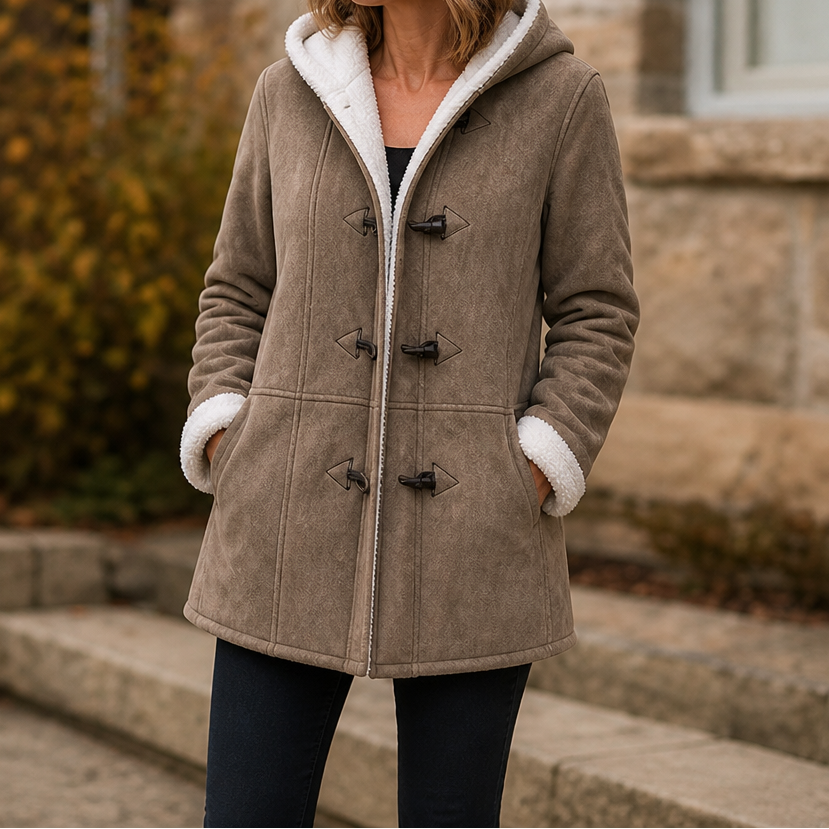 Plushbelle | Faux Shearling Hooded Winter Coat – Warm and Stylish