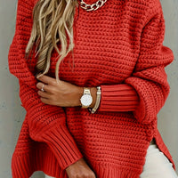 Emma | Flowing High-Low Knit Sweater with a Refined Stand Collar