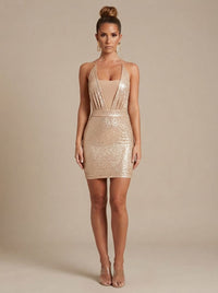 Adriana | Glamouröses, figurbetontes Party-Minikleid mit Pailletten