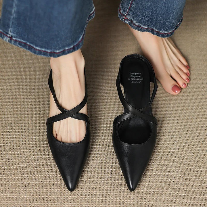 Camila | Mules eleganti e alla moda in pelle con cinturini incrociati