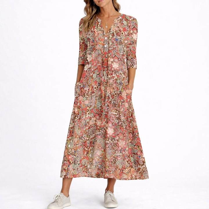 Amelia | Elegante e versatile abito midi autunnale floreale da cerimonia