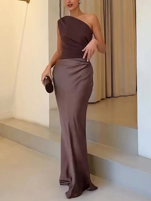 Anita | Maxi Dress – Pleated One-Shoulder Elegant Style for Women