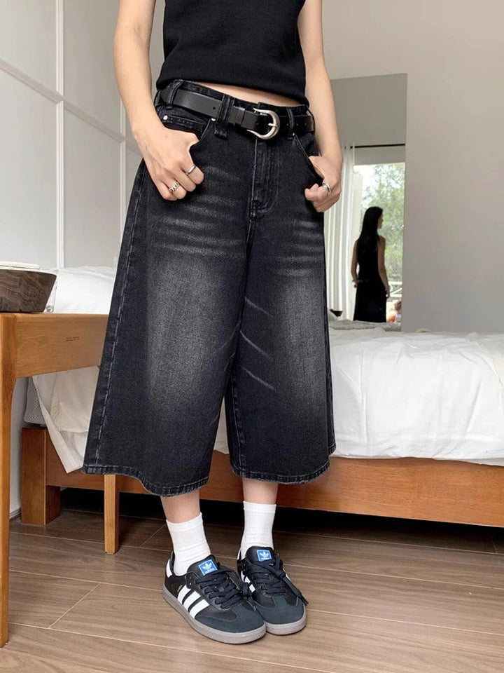 Victoria | Culotte eleganti in denim vintage effetto usato