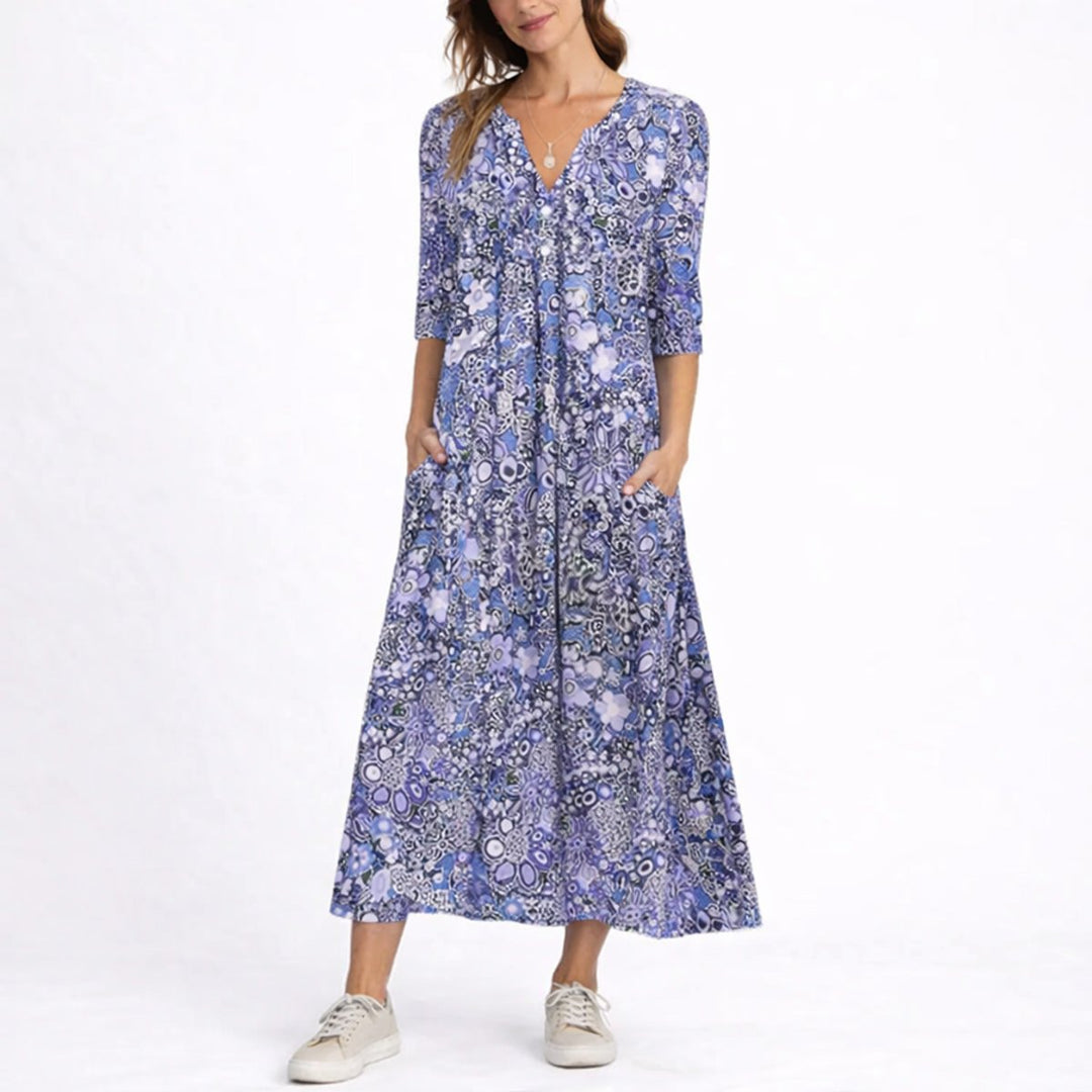 Amelia | Elegante e versatile abito midi autunnale floreale da cerimonia